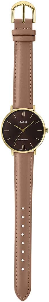 Casio Gold Minimalist Watch for Men | Leather Strap, Burgundy Dial | Wixez