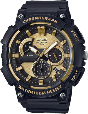 Casio Men's Quartz Watch, Analog Display, Resin Strap, Black/Gold (MCW-200H-9AVDF)