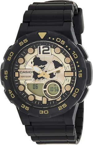 Casio AEQ-100BW Men's Watch | Gold Dial, 10-Yr Battery