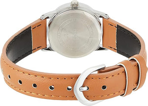 Casio Women's Analog Leather Watch, Silver/Brown | Wixez