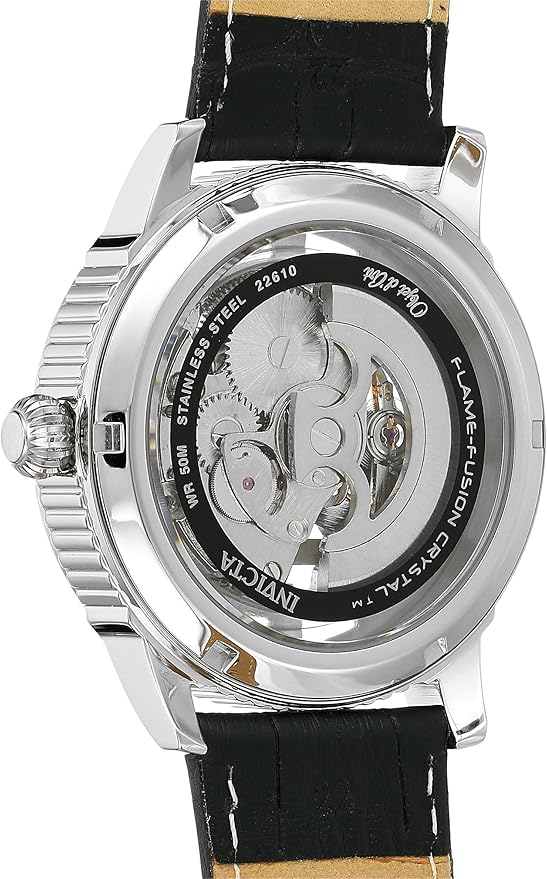 Invicta Men's Objet D Art Automatic Stainless Steel and Leather Casual Black Watch