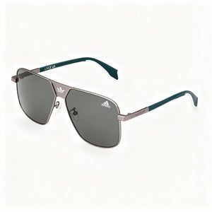 Adidas OR0091 Matte Gunmetal Square Sunglasses Unisex, Green lens