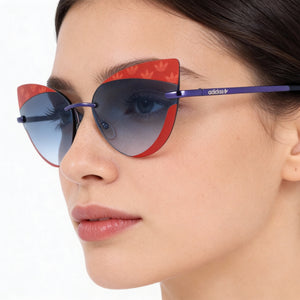 Adidas Originals Contemporary Cat Eye Sunglasses Women — side view, Non-Polarized Gradient Blue Mirror lens
