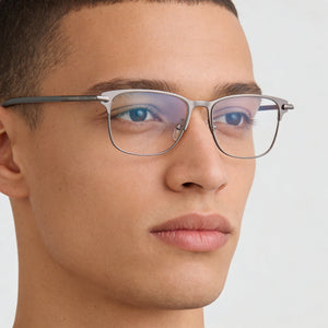 Adidas Originals navigator Rectangle Eyeglasses Men — side view, Gray Metal temples