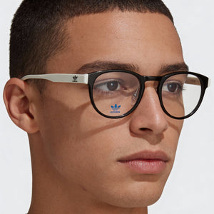 Adidas Originals OR5001-H Round Eyeglasses Men — side view, Black Plastic temples