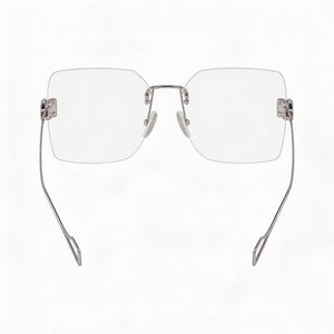Balenciaga BB0113O-002 Square Eyeglasses Women — side view, Silver Metal temples