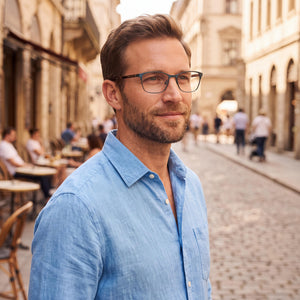 Banana Republic Camila Rectangle Eyeglasses for Men — interior view, Polycarbonate demo lenses