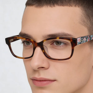 Bebe Bb5183 Rectangle Eyeglasses Men — side view, Tortoiseshell Metal temples