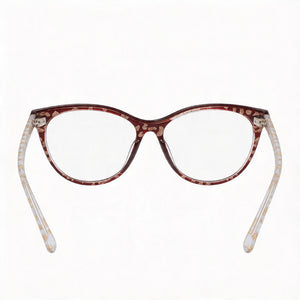 Bebe Cat Eye Eyeglasses Women — side view, Burgundy temples