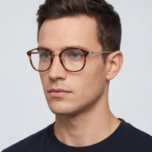 BMW Bw5013 Round Eyeglasses Men — side view, Havana Plastic temples