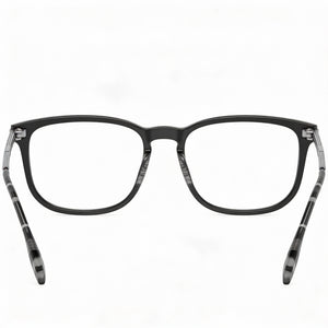 Burberry BE 2369 Rectangle Eyeglasses Men — side view, Black Plastic temples