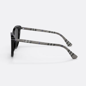 Burberry Classic Cat Eye Sunglasses Women — side view, Non-Polarized Dark Grey lens
