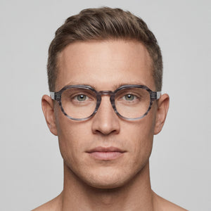 Burberry Round Eyeglasses Men — side view, Gray temples