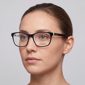 Calvin Klein Ck18515 Rectangle Eyeglasses Women — side view, Black Acetate temples