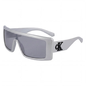 Calvin Klein Ckj23655s Silver Shield Sunglasses Unisex, Solid Grey Silver lens