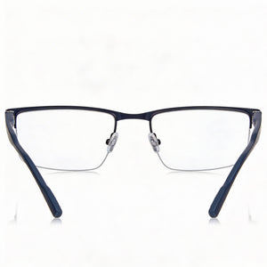 Calvin Klein Classic Rectangle Eyeglasses Unisex — side view, Blue Injected temples