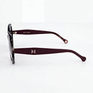 Carolina Herrera Butterfly Geometric Sunglasses Women — side view, Non-Polarized Black Burgundy lens