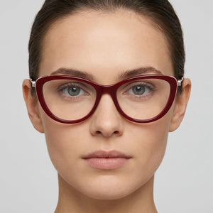 Carolina Herrera Ch 0021 Cat Eye Eyeglasses Women — side view, Red Plastic temples