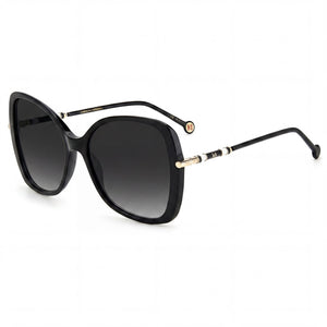 Carolina Herrera Ch 0025/S Black Rectangle Sunglasses for Women, Dark Gray Shaded lens