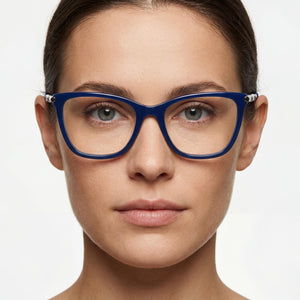 Carolina Herrera CH 0028 Cat Eye Eyeglasses Women — side view, Blue Acetate temples