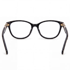 Carolina Herrera CH 0048 Cat Eye Eyeglasses Women — side view, Black Pink Acetate temples