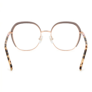 Carolina Herrera Round Eyeglasses Women — side view, Gold Lilac Alloy Steel temples