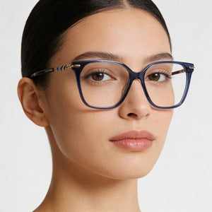 Carolina Herrera Her 0094 Square Eyeglasses Women — side view, Blue Havana Acetate temples