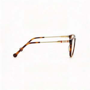 Carolina Herrera HER 0118/G Rectangle Eyeglasses Unisex — side view, Havana Acetate temples