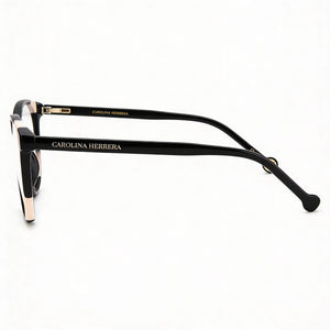 Carolina Herrera Her 0123 Rectangle Eyeglasses Women — side view, Black Acetate temples