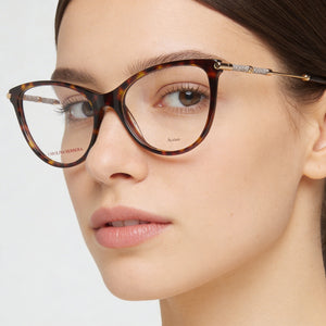 Carolina Herrera Her 0152 Cat Eye Eyeglasses Women — side view, Havana Plastic temples