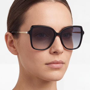 Carolina Herrera Her 0179/S Square Sunglasses Women — side view, Non-Polarized Black Gold lens