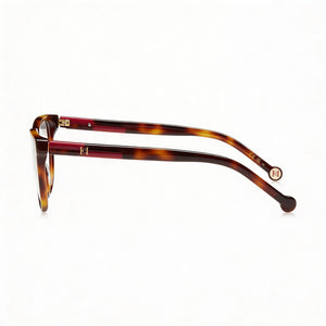 Carolina Herrera Her 0190 Cat Eye Eyeglasses Women — side view, Havana Red Acetate temples