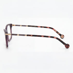 Carolina Herrera Her 0198 Rectangle Eyeglasses Women — side view, Violet Havana Plastic temples