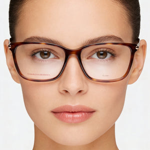 Carolina Herrera HER 0199/G Rectangle Eyeglasses Women — side view, Havana Acetate temples