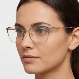 Carolina Herrera HER 0204 Rectangle Eyeglasses Women — side view, Gold Stainless Steel temples