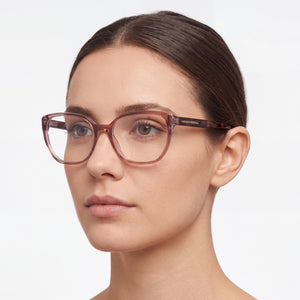Carolina Herrera HER 0214 Rectangle Eyeglasses Women — side view, Brown Acetate temples