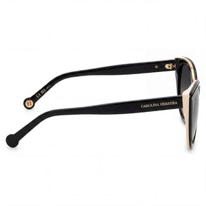 Carolina Herrera Modern Cat Eye Sunglasses Women — side view, Non-Polarized Dark Grey Shaded lens