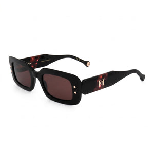 Carolina Herrera Seasonal Black Rectangle Sunglasses for Women, Black Burgundy lens