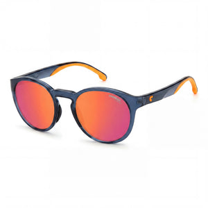 Carrera 8056/S Blue Round Sunglasses for Men, Mirror fire red lens