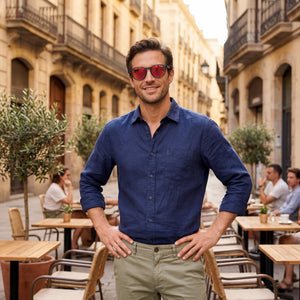 Carrera 8056/S Blue Sunglasses Men — outdoor wear, Mirror fire red Non-Polarized lens