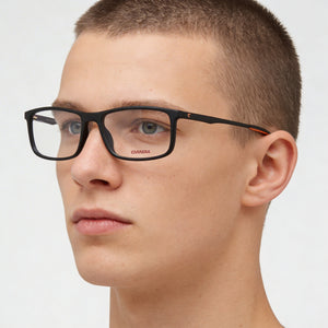 Carrera 8883 Rectangle Eyeglasses Unisex — side view, Black Injected Cellulose Propionate temples