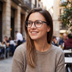 Carrera 8886 Round Eyeglasses Women — side view, Grey Black temples