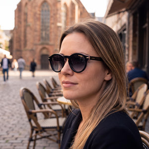 Carrera Shield Sunglasses Women — side view, Non-Polarized Black Stripe lens