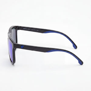 Carrera Square Sunglasses Women — side view, Non-Polarized Black Blue lens