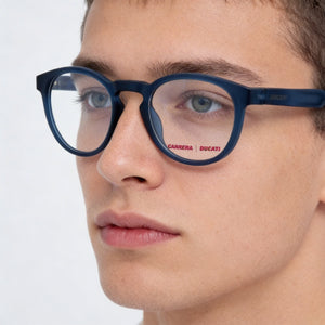 Carrera CARDUC 019 Round Eyeglasses Unisex — side view, Blue Injected Propionate temples