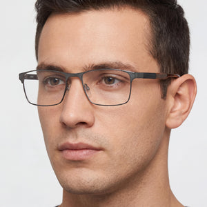 Carrera Modern Rectangle Eyeglasses Unisex — side view, Matte Ruthenium Metal temples