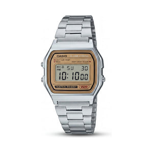 Casio A158WEA-9CF Silver, Gold Dial Stainless Steel Men Watch