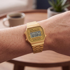 Casio A168WG-9WDF Unisex Watch — side view, Stainless Steel case 40mm