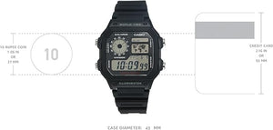Casio AE-1200WH Resin Men's Watch detail photo, Black Dial 100m Water Resistant