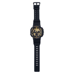 Casio Men's Quartz Watch, Analog Display, Resin Strap, Black/Gold